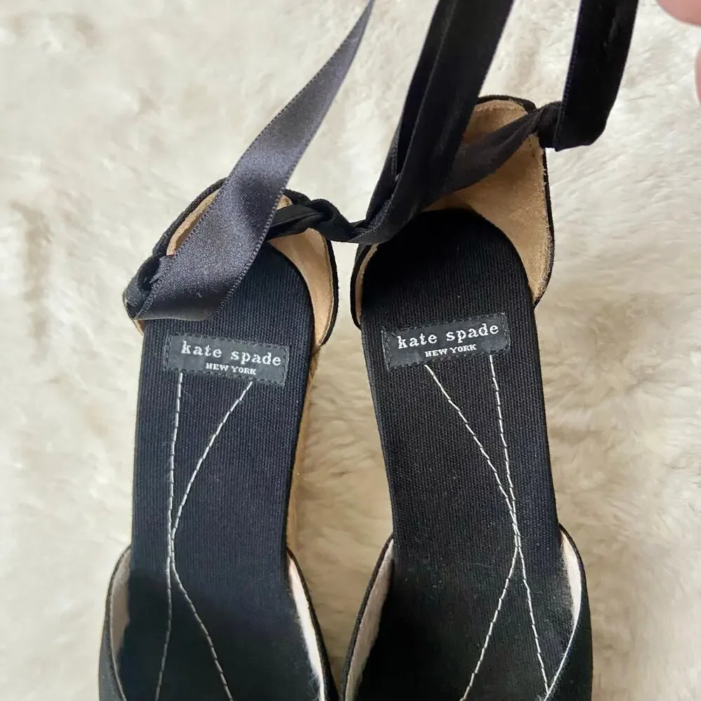 Kate Spade Isabella Polka Dot Wedge Espadrilles Black Canvas 8B